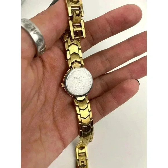 Elgin Gold Tone Watch 22mm EG386 Round Dial Women's WORKS - Picture 7 of 14